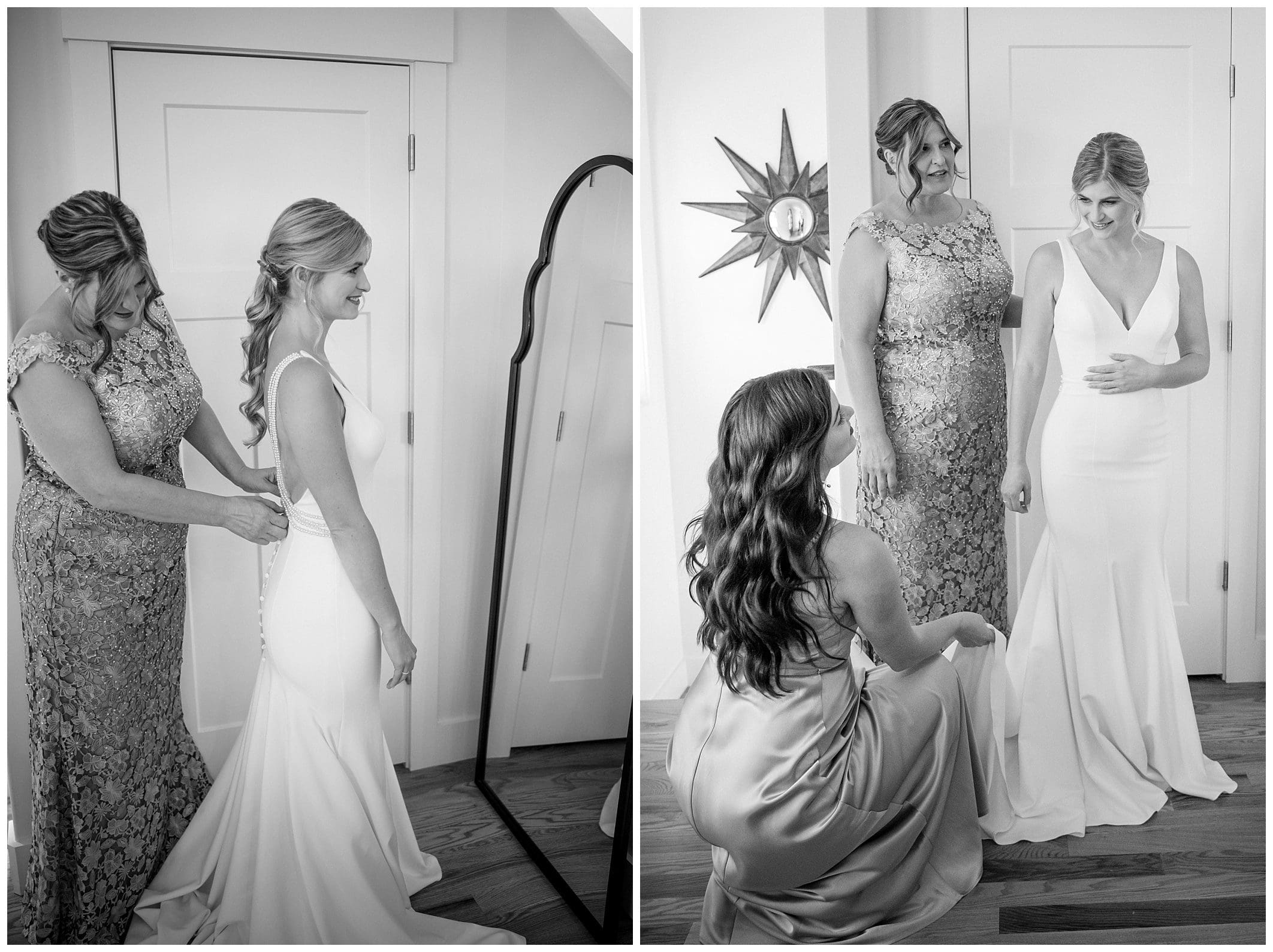 A bride and her bridesmaids getting ready for their fall wedding at Crest Center.