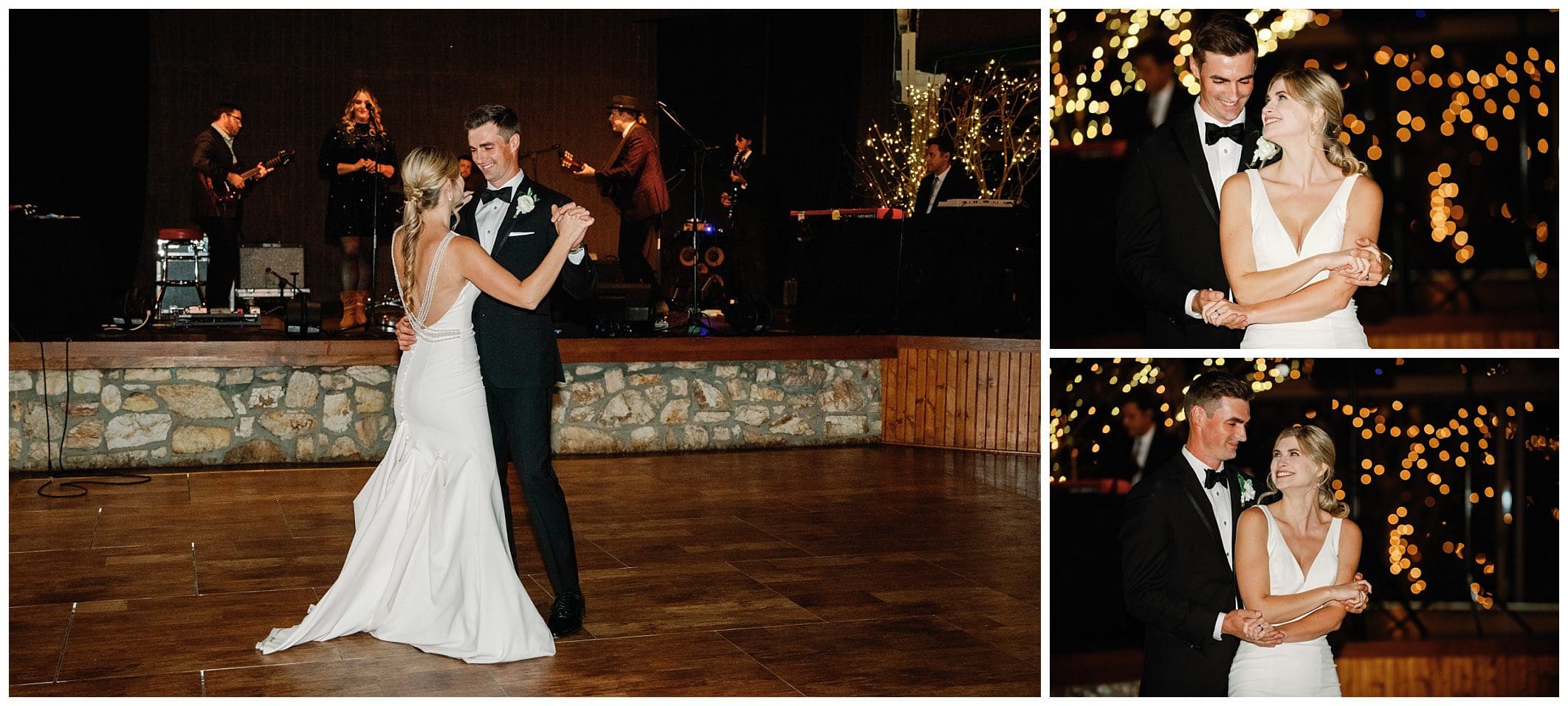 A couple enjoying their first dance at their fall wedding at Crest Center.