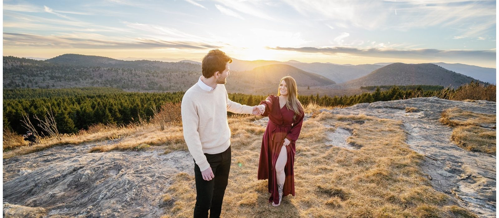 sunset engagement session with mountain views in Asheville NC