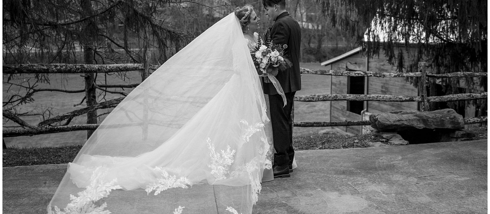 Winter wedding with snow flurries at Honeysuckle Hill | Kathy Beaver Photography