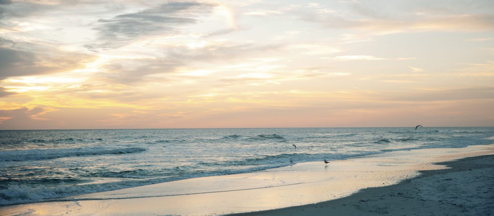A person is standing on Rosemary Beach at sunset, capturing its beauty through photography during a retreat.